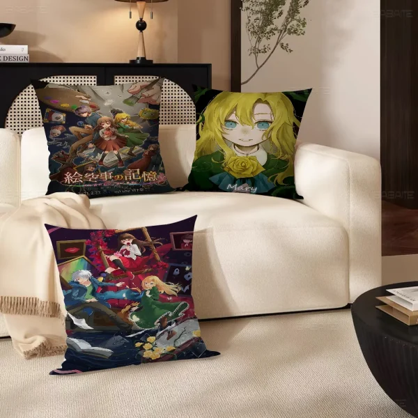 クラシックホラーゲームIb 恐怖の美術館 枕カバー デザインクッション ホリデー装飾 - 画像 (4)