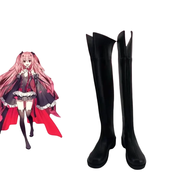 終わりのセラフ クルル・テペス コスプレ靴 黒長筒 女性用アニメコスプレ ハロウィン 男性用も
