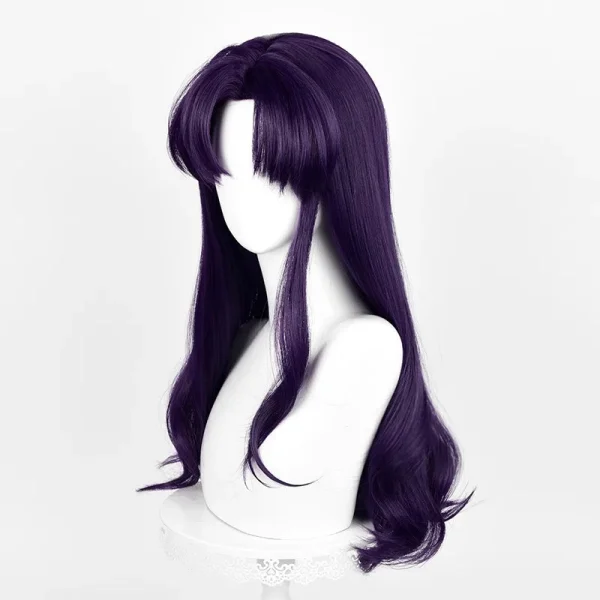 EVA カツラギ・ミサト コスプレ用 ロングウィッグ 黒紫カール 耐熱 - 画像 (4)