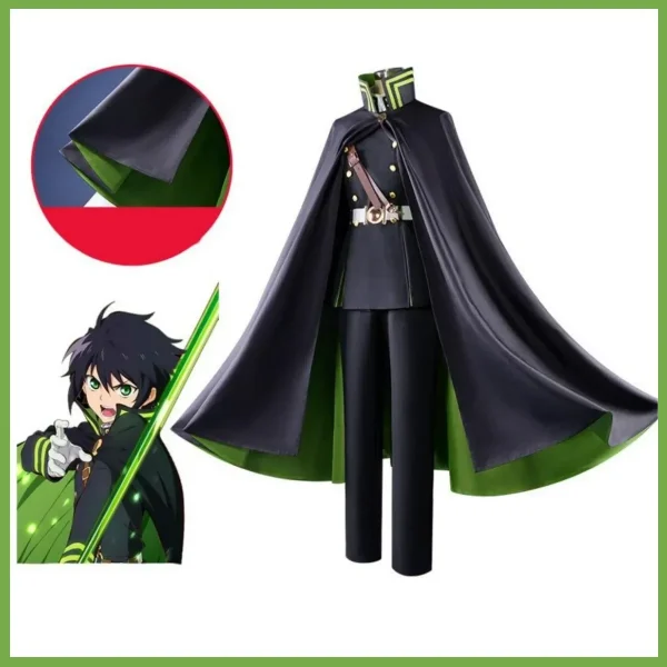 終わりのセラフ 百夜優一郎 黒マント軍服コスプレ ウィッグ付 カーニバル用 - 画像 (2)