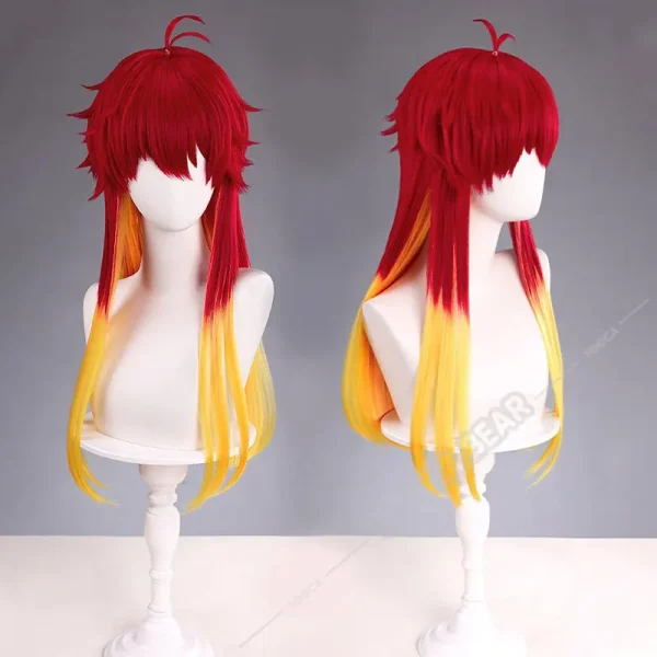 高石ちかコスプレ ウィンドブレーカー 赤グラデーション黄髪 イヤークリップ付 耐熱ファイバー - 画像 (2)
