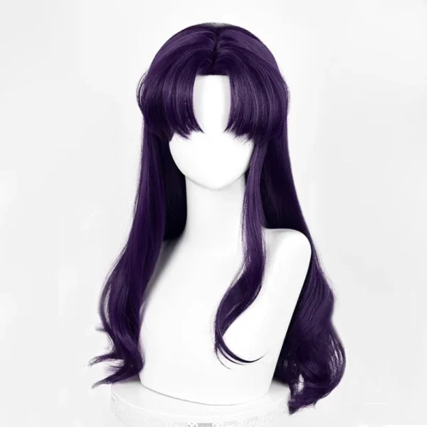 EVA カツラギ・ミサト コスプレ用 ロングウィッグ 黒紫カール 耐熱 - 画像 (2)