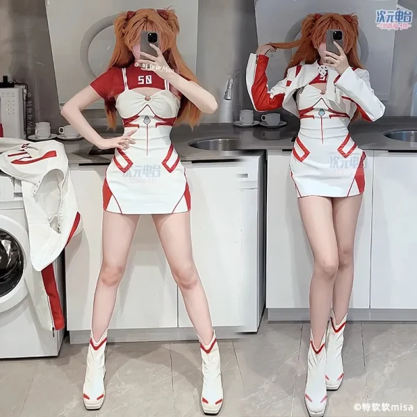 アニメ EVA アスカ ラングレー コスプレ 服装 レーシングスーツ ウィッグ 靴 セット - 画像 (2)
