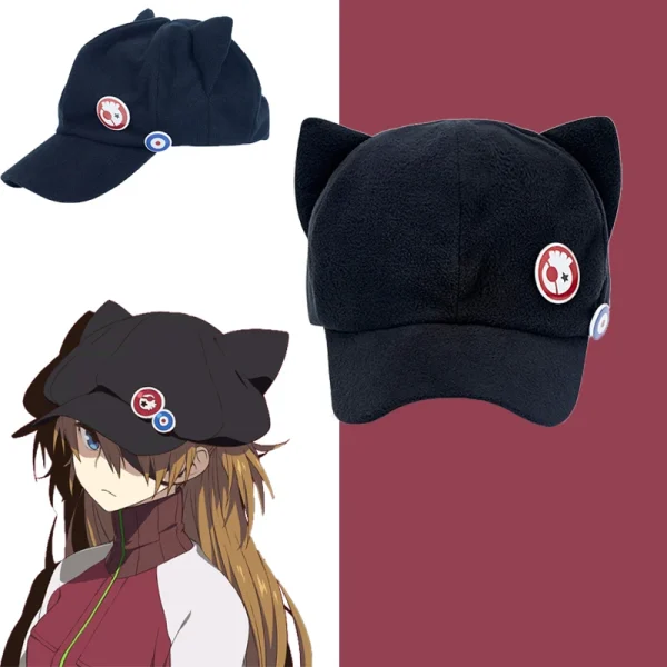EVA式波・アスカ ラングレ 猫耳フリース帽 コスプレキャップ&バッジ