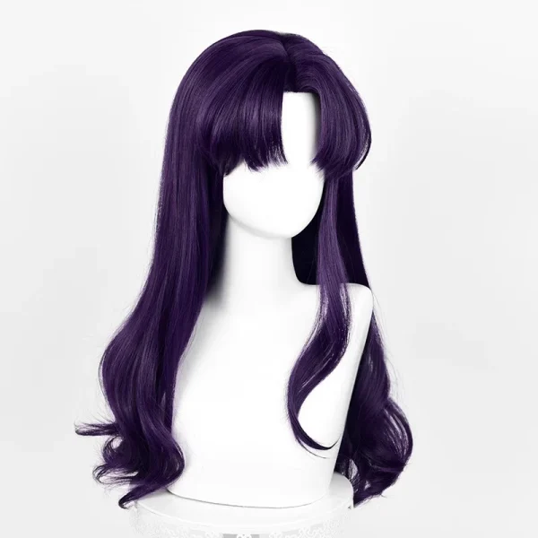 EVA カツラギ・ミサト コスプレ用 ロングウィッグ 黒紫カール 耐熱 - 画像 (3)