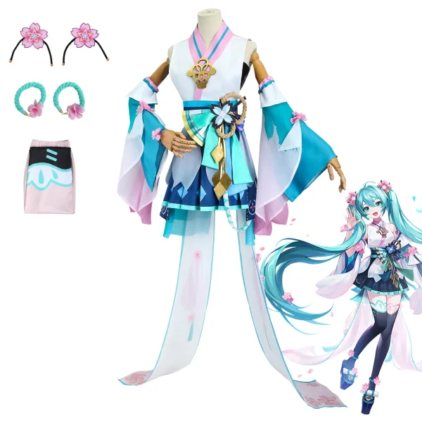 陰陽師 連動SSR ミク コスプレ衣装 フルセット ドレス ウィッグ 衣装 - 画像 (2)