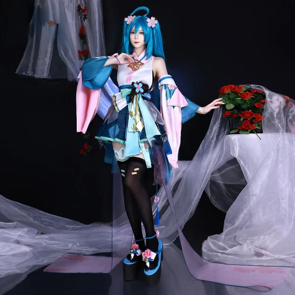 陰陽師×ミク コスプレ衣装 ウィッグ 付 日本式着物 ハロウィンパーティー衣装 - 画像 (3)