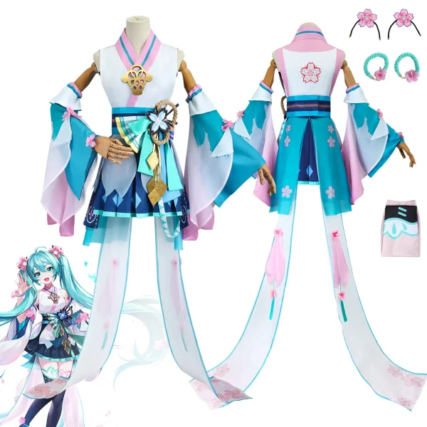 陰陽師 連動SSR ミク コスプレ衣装 フルセット ドレス ウィッグ 衣装