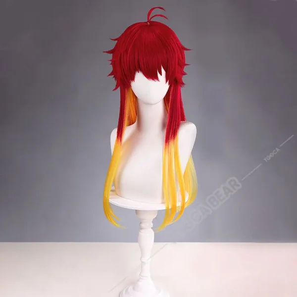 高石ちかコスプレ ウィンドブレーカー 赤グラデーション黄髪 イヤークリップ付 耐熱ファイバー - 画像 (3)