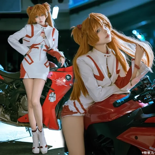 アニメ EVA アスカ ラングレー コスプレ 服装 レーシングスーツ ウィッグ 靴 セット - 画像 (6)
