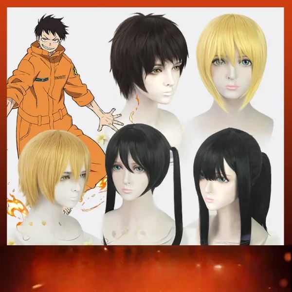 シンラ・クサカベ&纏お沢 炎炎消防隊 コスプレ ウィッグ 帽子 ヘルメット 火災サービス